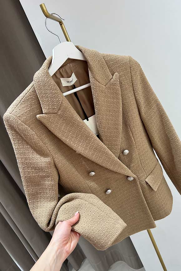 Vicolo - Camel "Balmain" tweed jacket with silver buttons