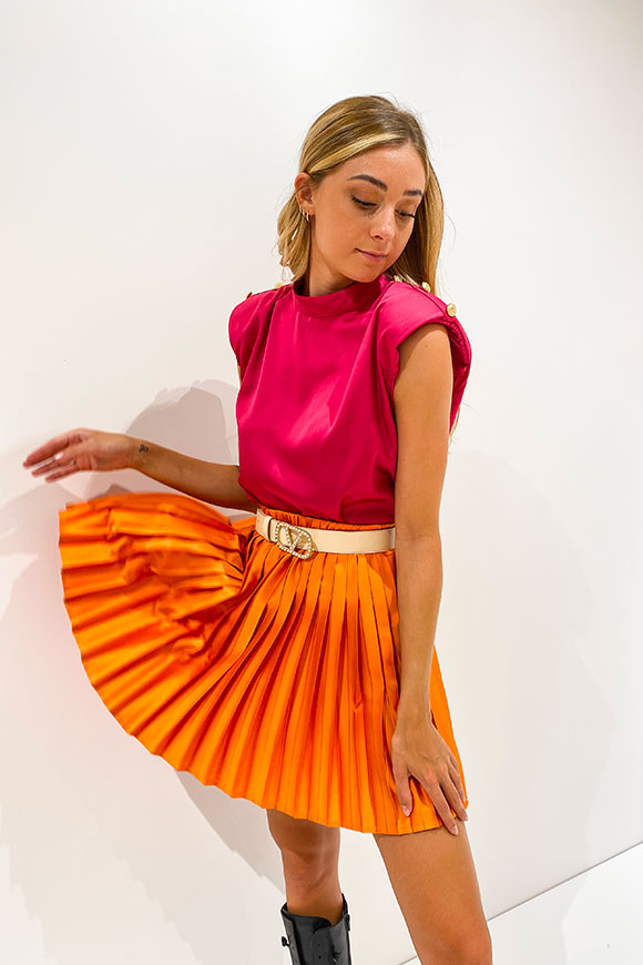 Vicolo - Orange pleated satin skirt