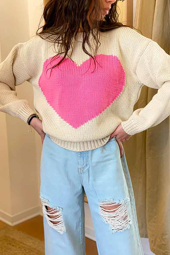 Vicolo - Beige pink heart sweater