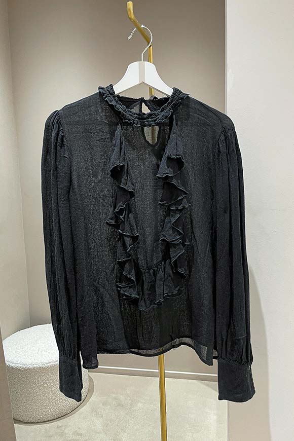 Haveone - Blusa nera in garza con rouches