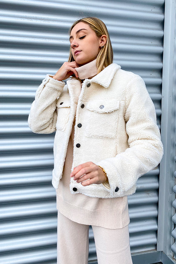 Glamorous - Cream teddy-style bomber jacket with black buttons