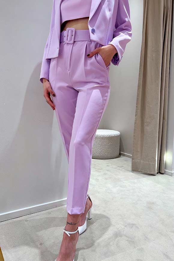 Vicolo - Lilac cigarette trousers paper bag with belt