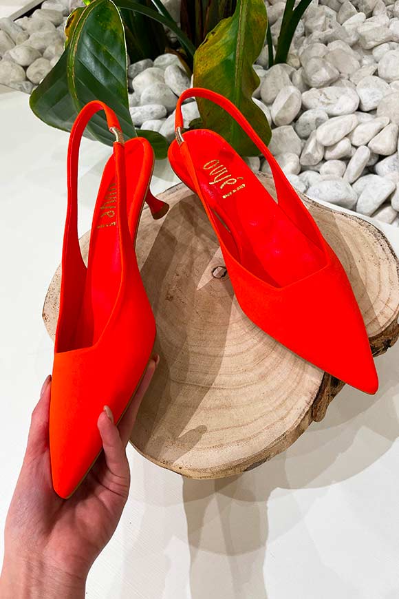 Ovyé - Fluorescent orange lycra slingback sandals