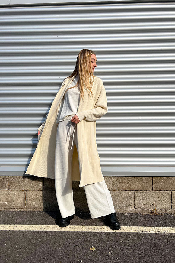 Vicolo - Butter long cardigan with ribbed shawl collar