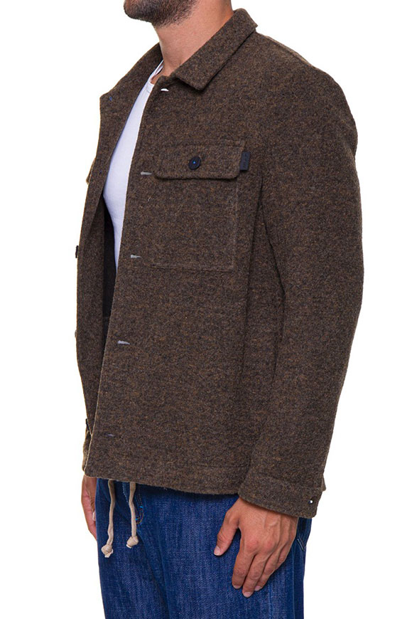 Block Eleven - Short dark brown jacket in mélange effect cloth