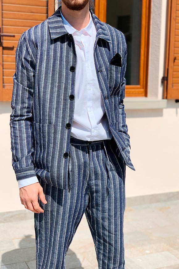 Gianni Lupo - Blue striped worker linen jacket