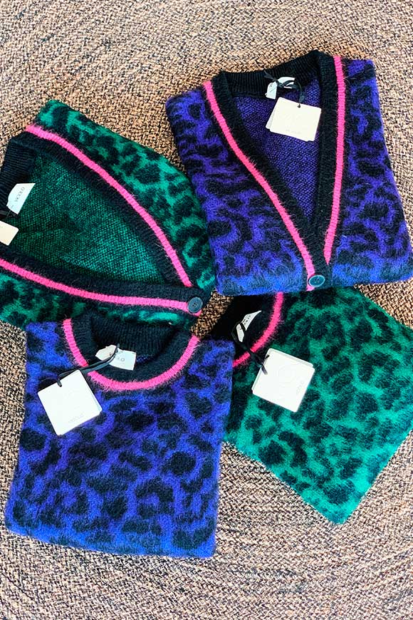 Vicolo - Purple leopard sweater with fuchsia edges