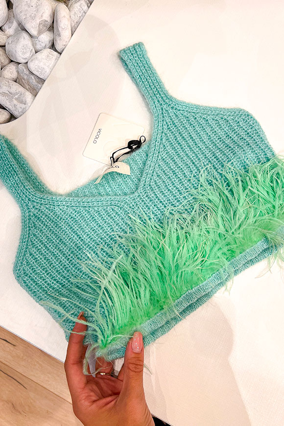 Vicolo - Water green ribbed crop top with feathers