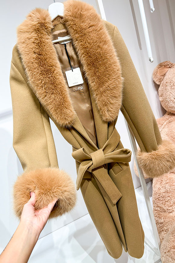 Vicolo - Camel coat in cloth with faux fur