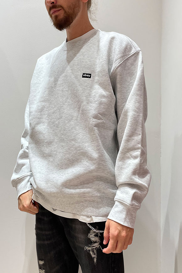 Obey - Gray mélange crewneck sweatshirt with contrasting embroidered logo
