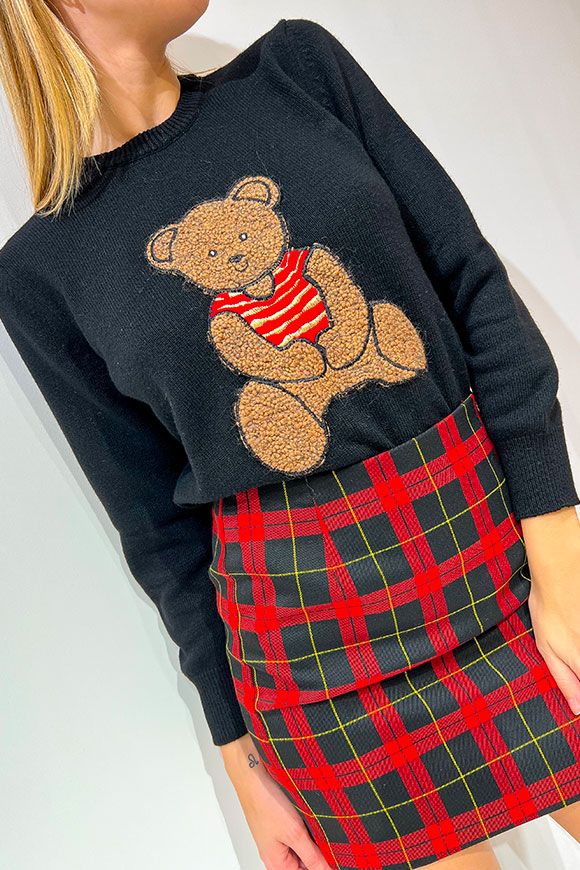 Vicolo - Black sweater with bouclé teddy bear
