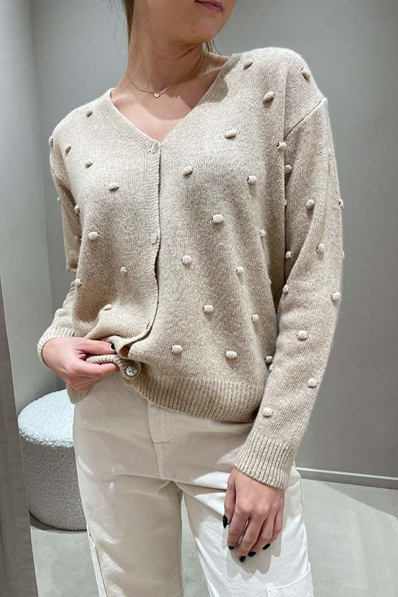 Haveone - Cardigan beige con noccioline in lana e cashmere