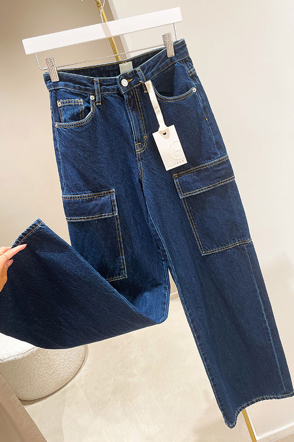 Haveone - Jeans blu cargo wide leg