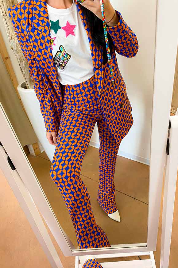 Vicolo - Orange and blue flared fitted pants