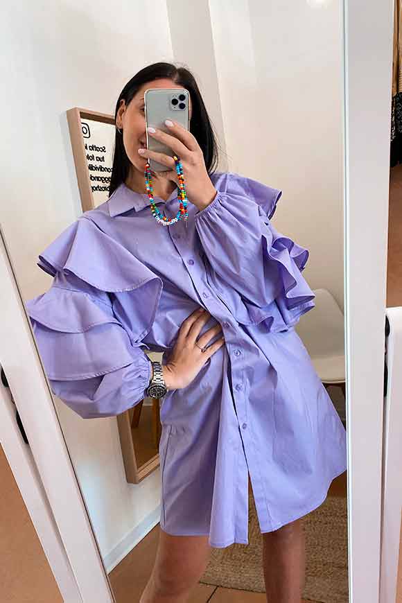 Kontatto - Vestito camicia lilla rouches