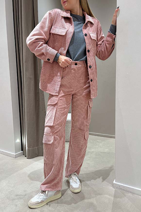 Vicolo - Pantaloni cargo rosa blush in velluto
