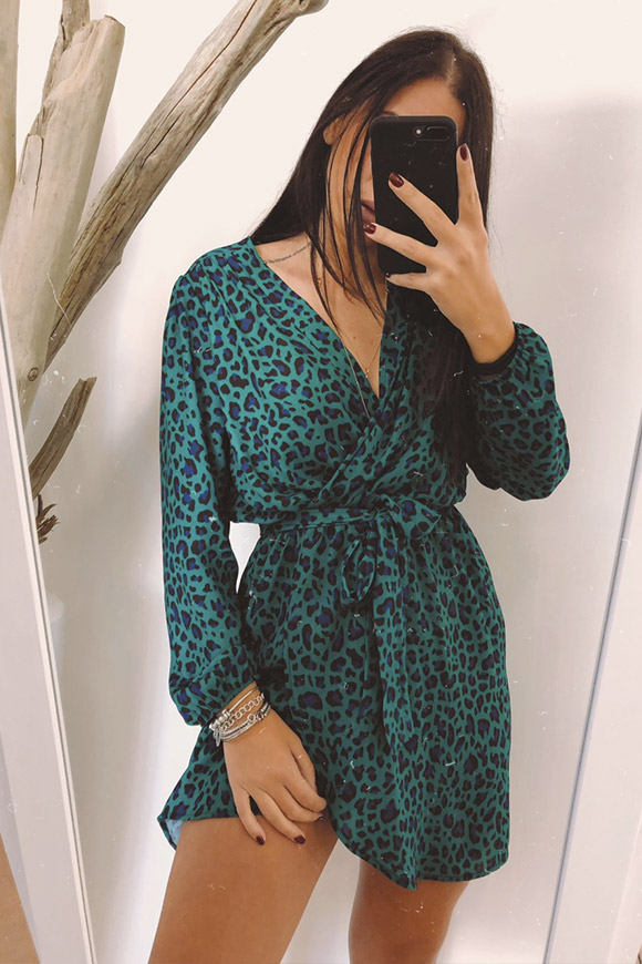 Kontatto - Green leopard dress with a wallet