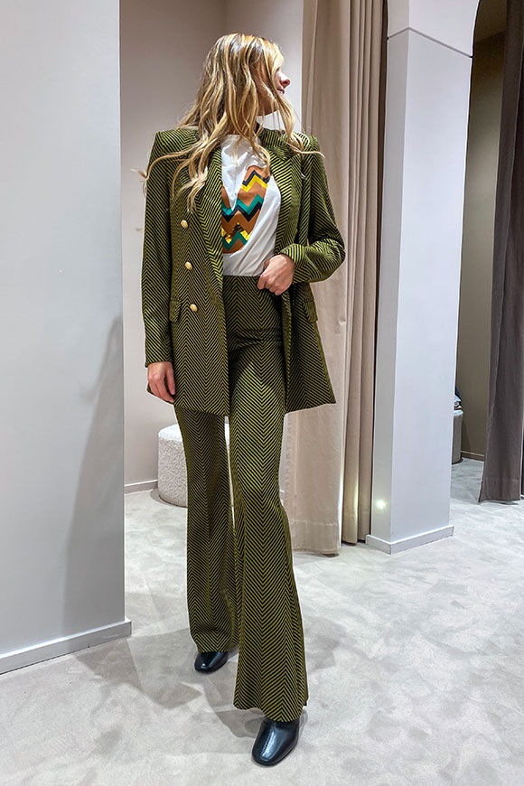 Vicolo - Olive green and black trousers in zig zag pattern