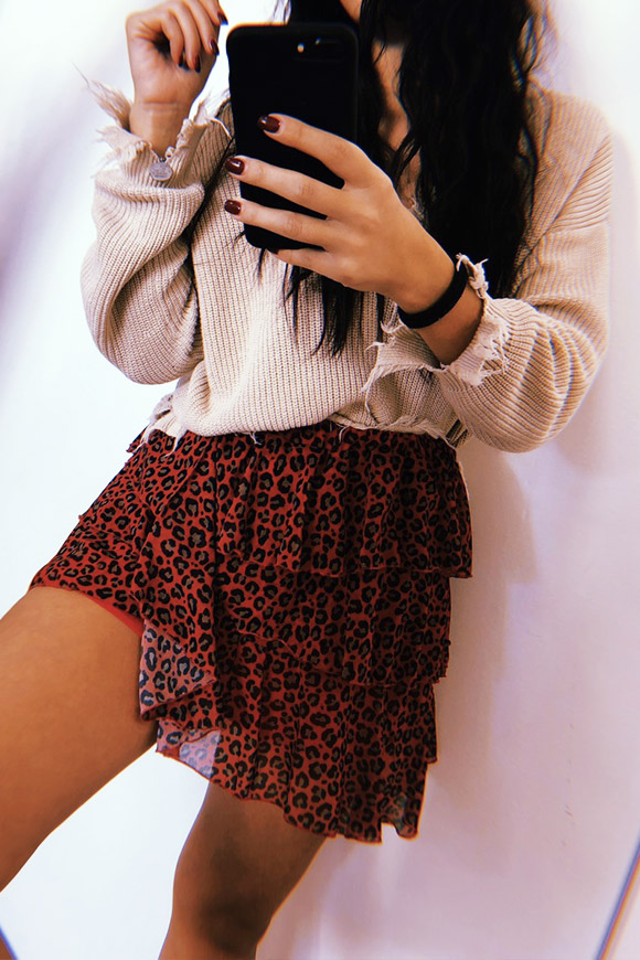 Vicolo - Red leopard skirt with flounces