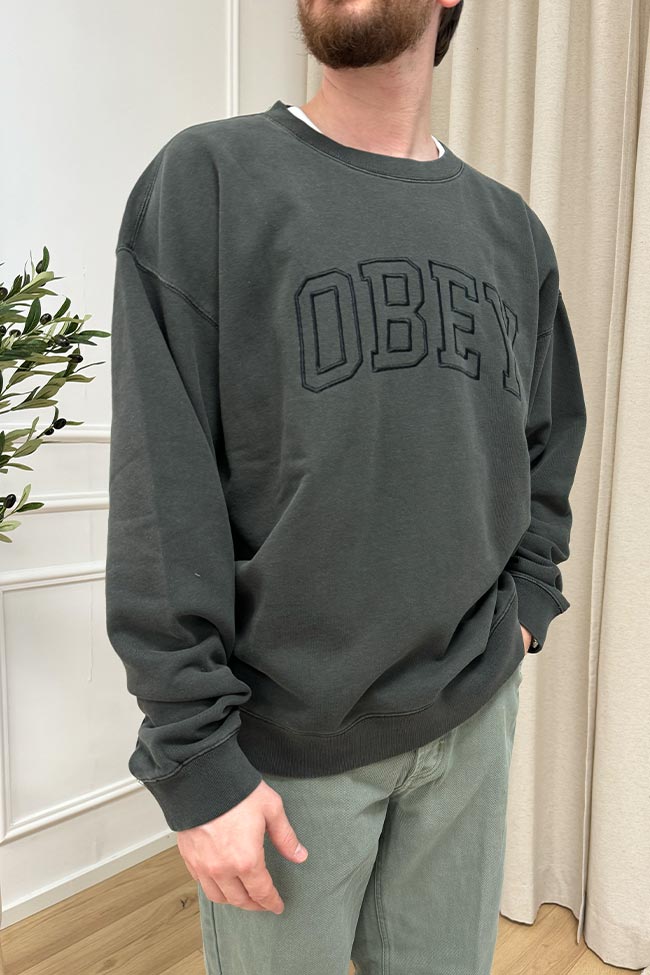 Obey - Felpa oversize verde bosco con logo ricamato