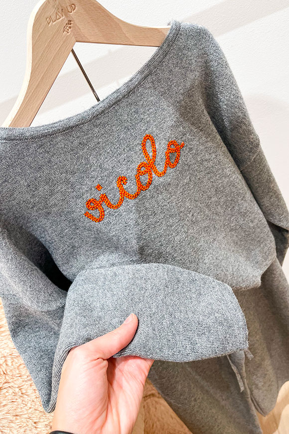 Vicolo Bambina - Gray mélange sweater with orange embroidered logo