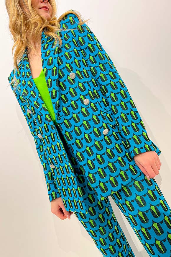 Vicolo - Black, acid green and turquoise geometric patterned jacket