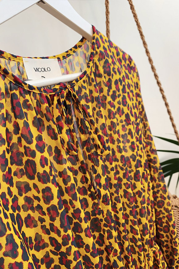 Vicolo - Leopard-print mustard long dress