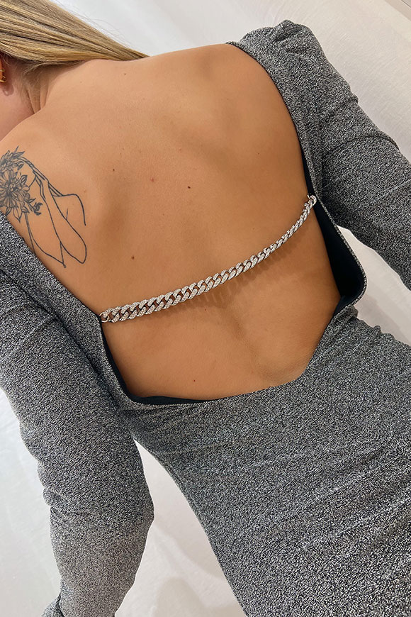 Aniye By - Vestito Isabel in lurex argento con catena gioiello