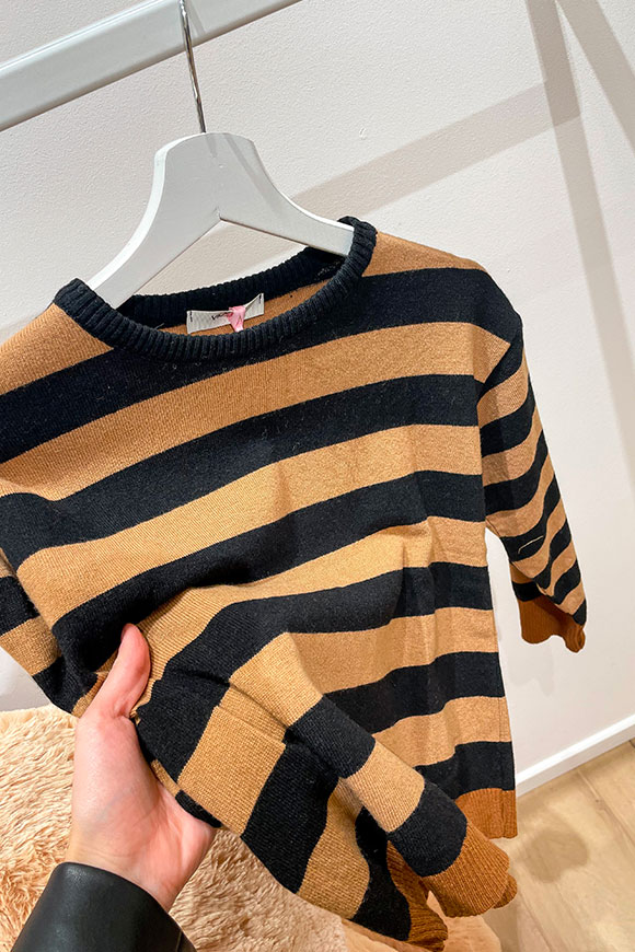 Vicolo Bambina - Black striped sweater, crew neck camel