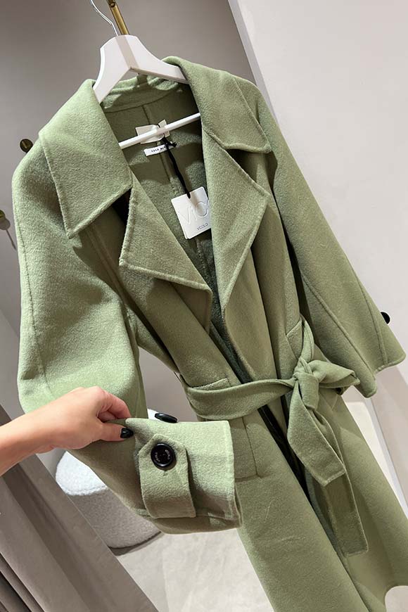 Vicolo - Cappotto handmade verde salvia con cintura