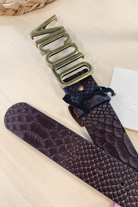 Vicolo - Cintura croco marrone con fibbia "vicolo" oro