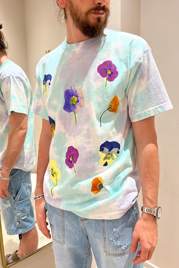 Obey - T shirt tie dye lilla e acqua con stampa sul davanti