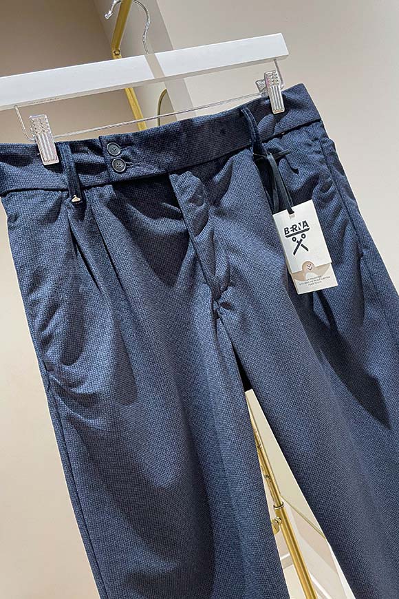 Berna - Pantaloni blu in velluto bottone laterale