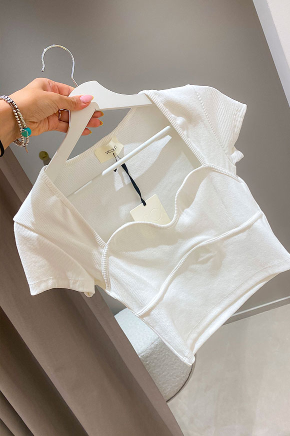 Vicolo - Top tshirt bianco stile corsetto a coste