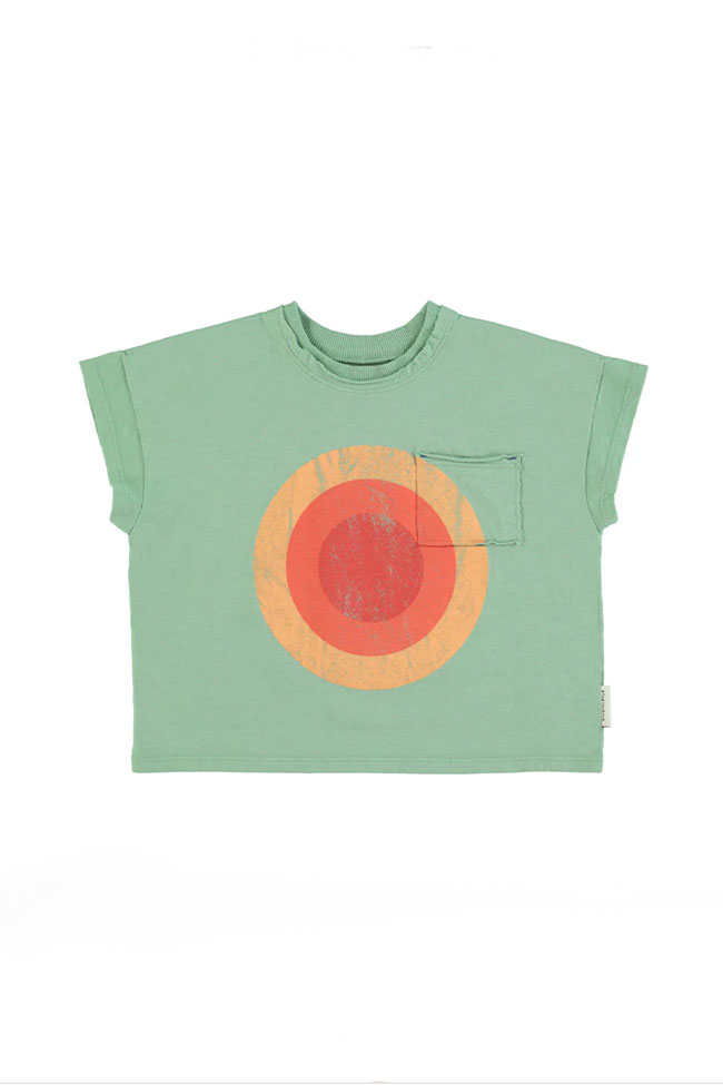 Piupiuchick - T shirt verde con cerchio multicolor
