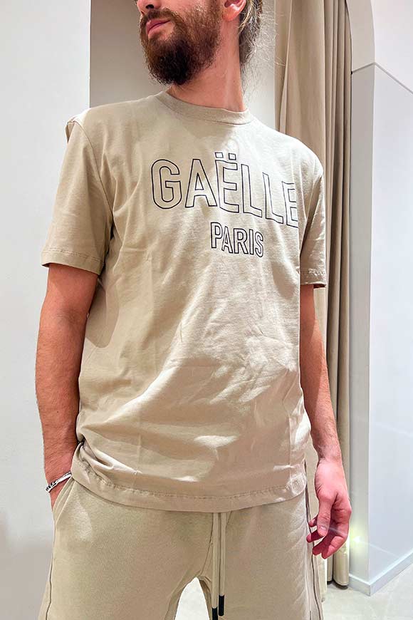 Gaelle - T shirt nocciola con stampa logo centrale nero
