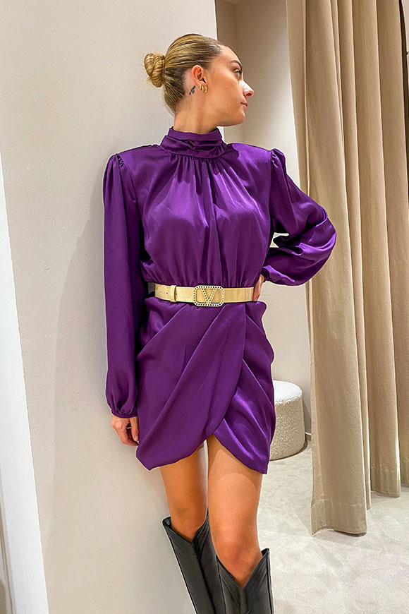 Vicolo - Purple satin dress with wrap skirt