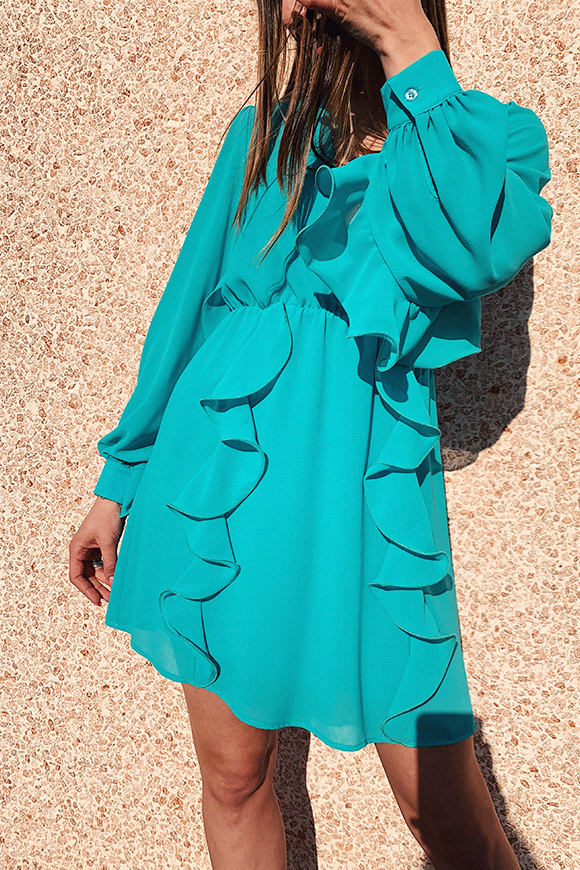 Kontatto - Water green crepe dress with ruffle