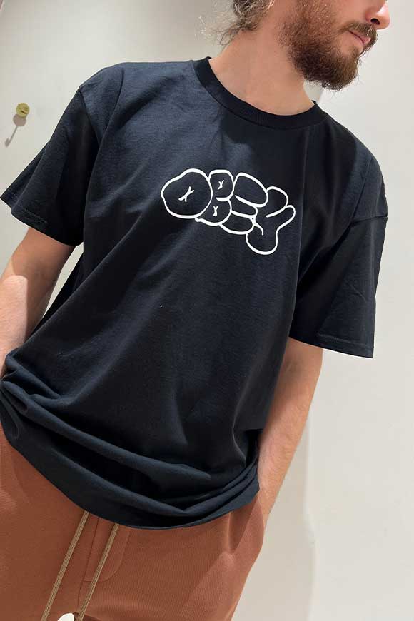 Obey - T shirt nera con stampa logo e stampa best friend sul retro