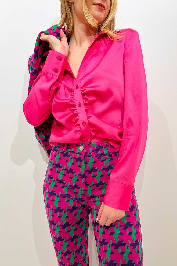 Vicolo - Camicia rosa bubble arricciata con bottoncini