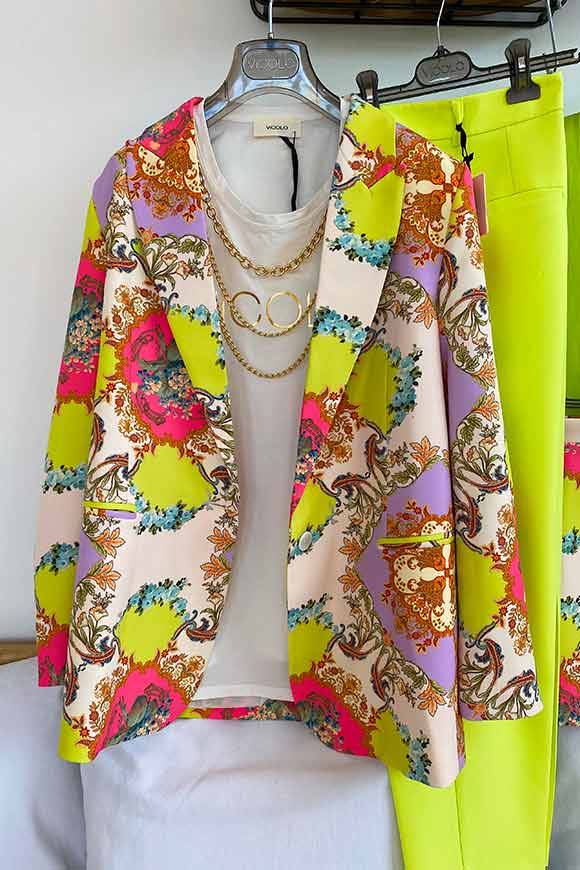 Vicolo - Single-breasted jacket in pastel Versace print