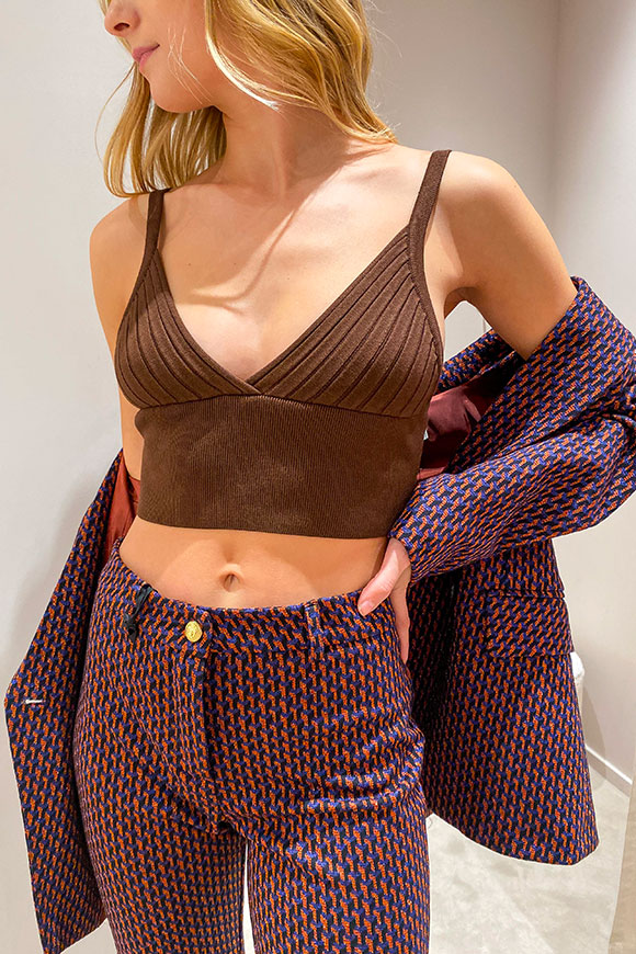 Vicolo - Chocolate crop top with ribbed triangle