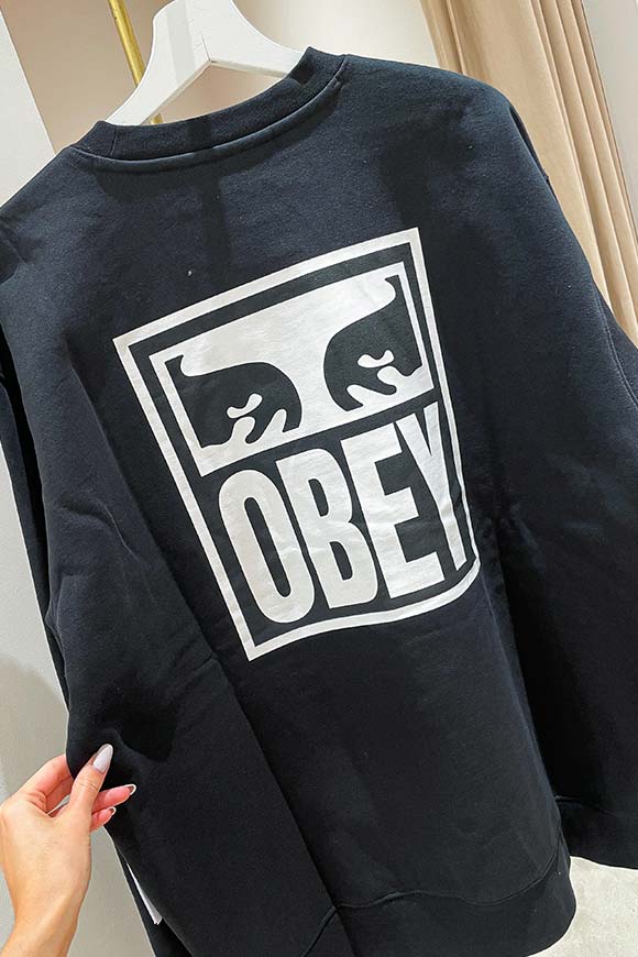 Obey - Felpa nera stampa logo bianca