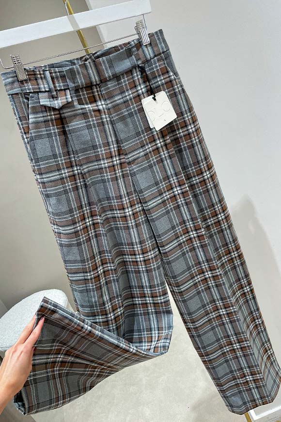 Vicolo - Pantaloni scozzesi grigi e moka con clip laterale