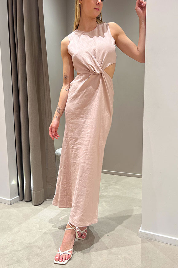 Vicolo - Vestito midi rosa cipria in misto lino con cut out