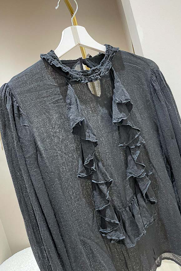 Haveone - Blusa nera in garza con rouches