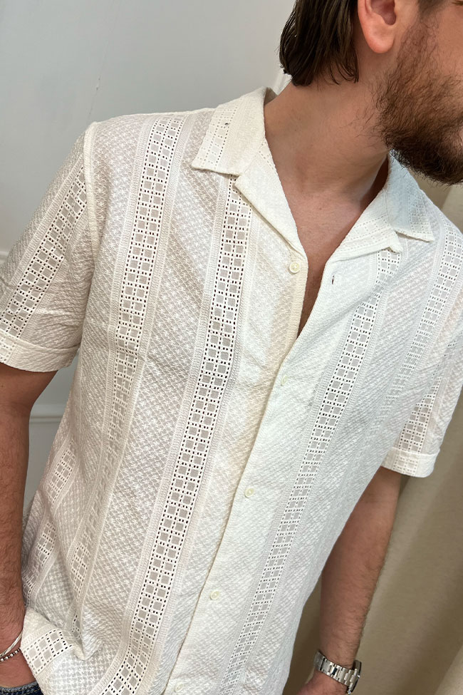 Antony Morato - Camicia "Honolulu" bianca in maglia crochet