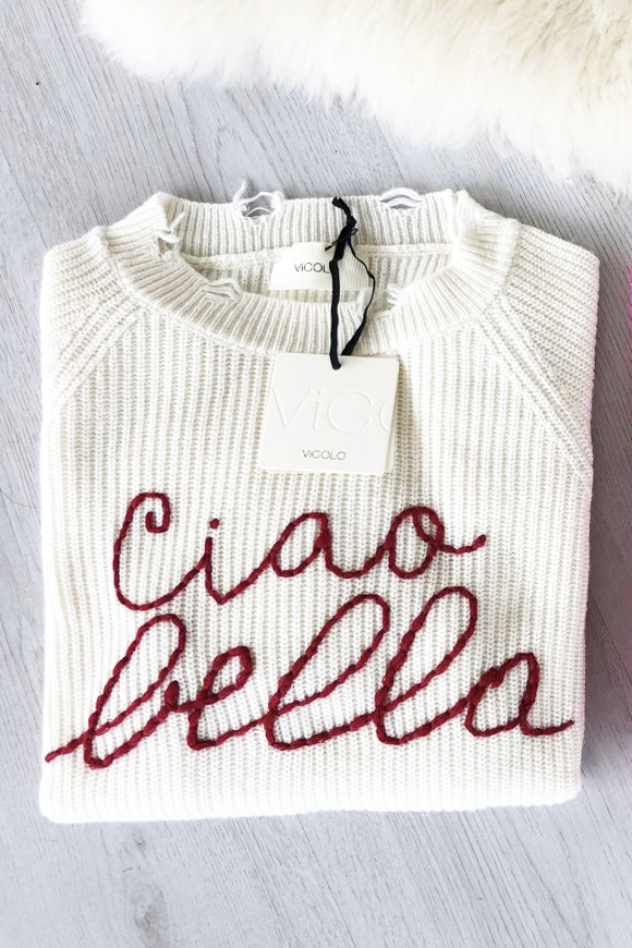 Vicolo - Maglione bianco "Ciao bella"