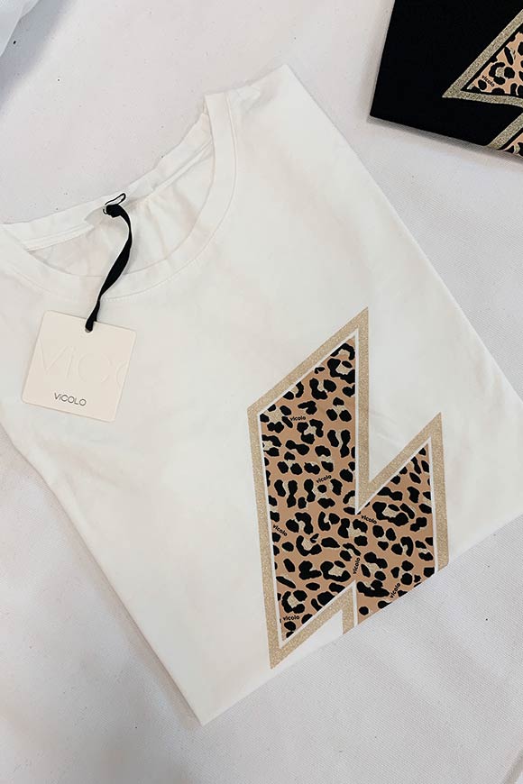 Vicolo - White t shirt with leopard lightning bolt print