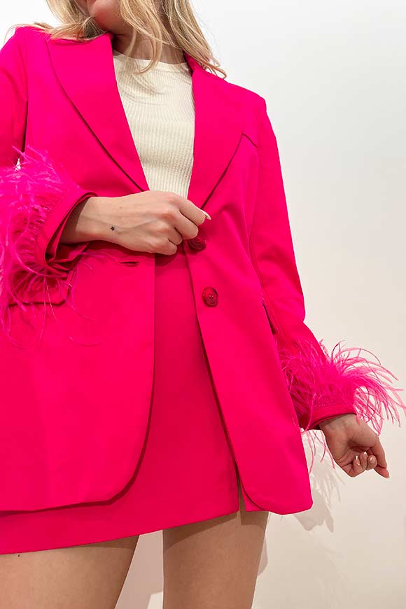 Tensione In - Magenta jacket in cotton gabardine with feathers